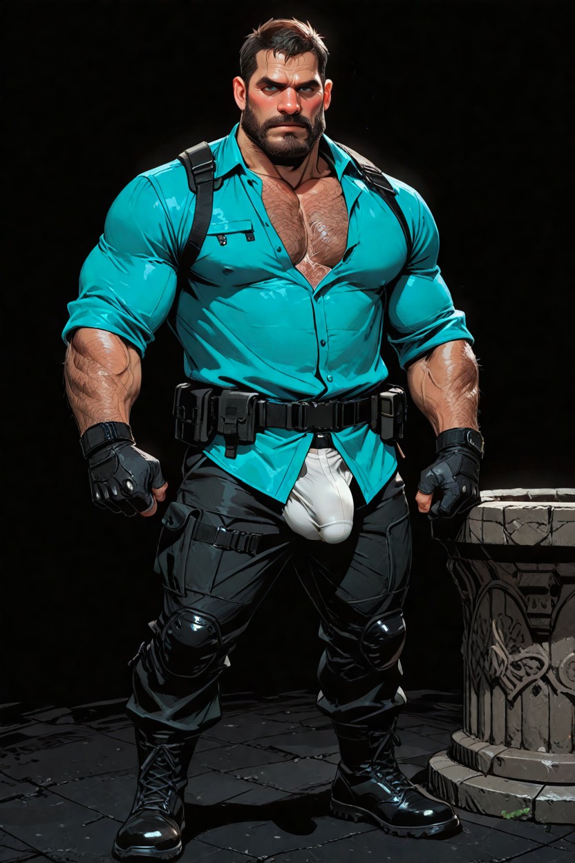 Arms Relaxed, Very Wide Chest, Hair Shaved On Sides AI Gay Porn