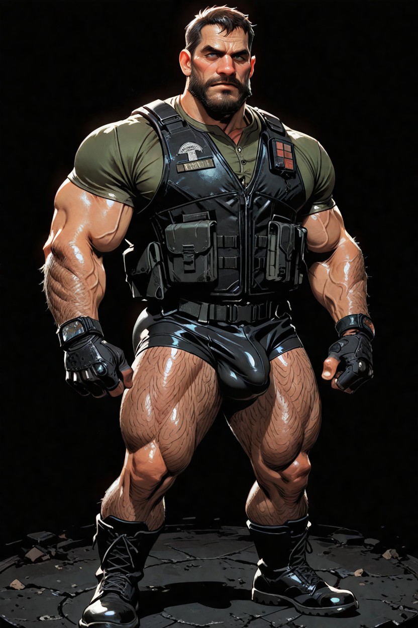 Sharped Masculine Jaw, The Man Is Chris Redfield From Resident Evil Code Veronicawearing Tight Green Shirt Unbuttoned, Standing AI Gay Porn
