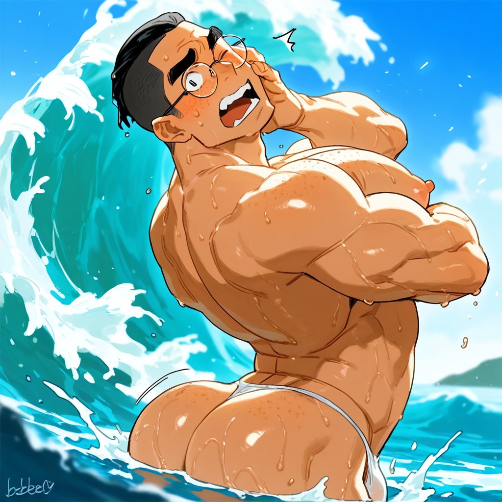 Wearing White Transparent Thong, Clouds, Male Being Splashed AI Gay Porn