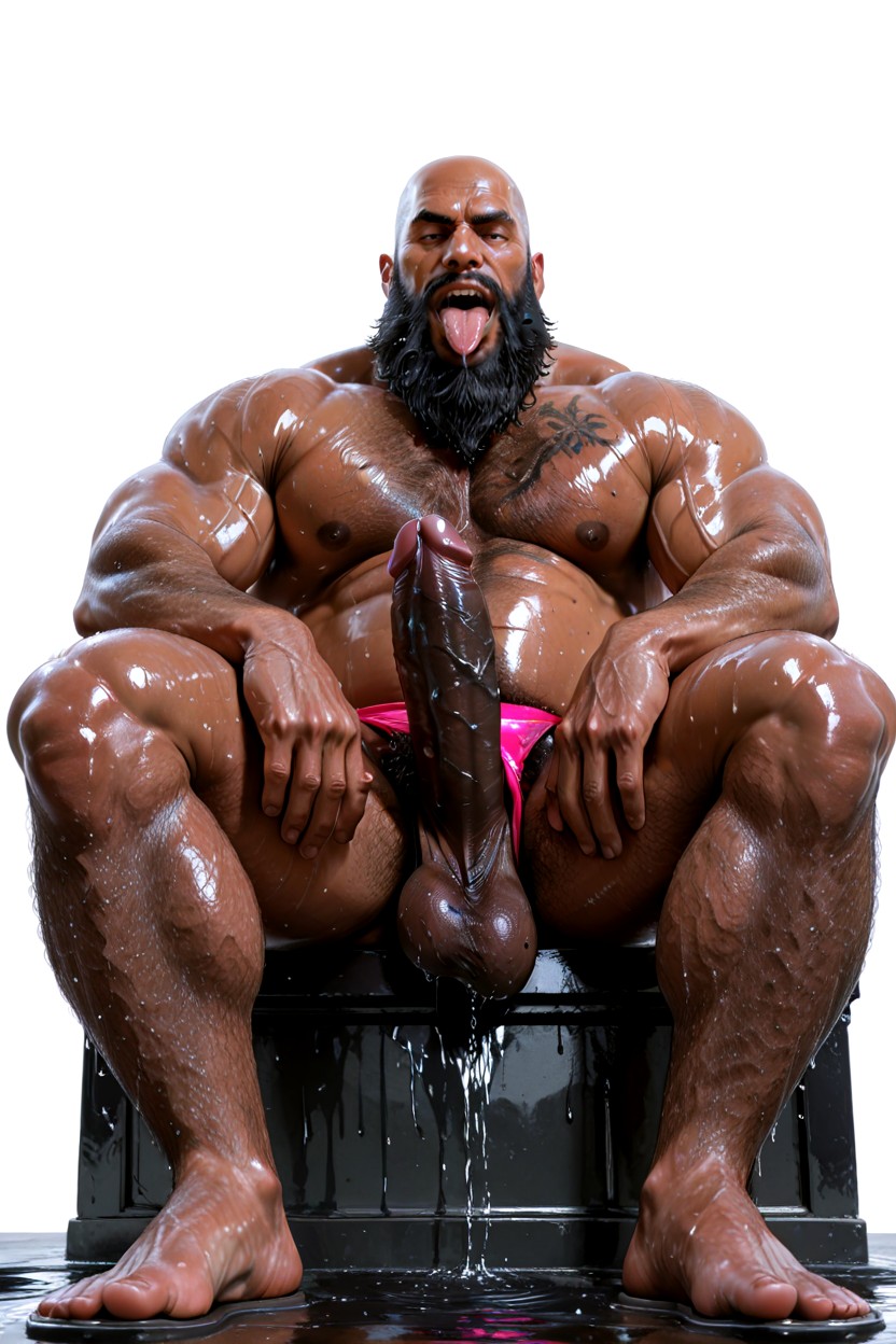 Erect Penis, Sitting Down Legs Spread, Hairy Scrotum AI Gay Porn