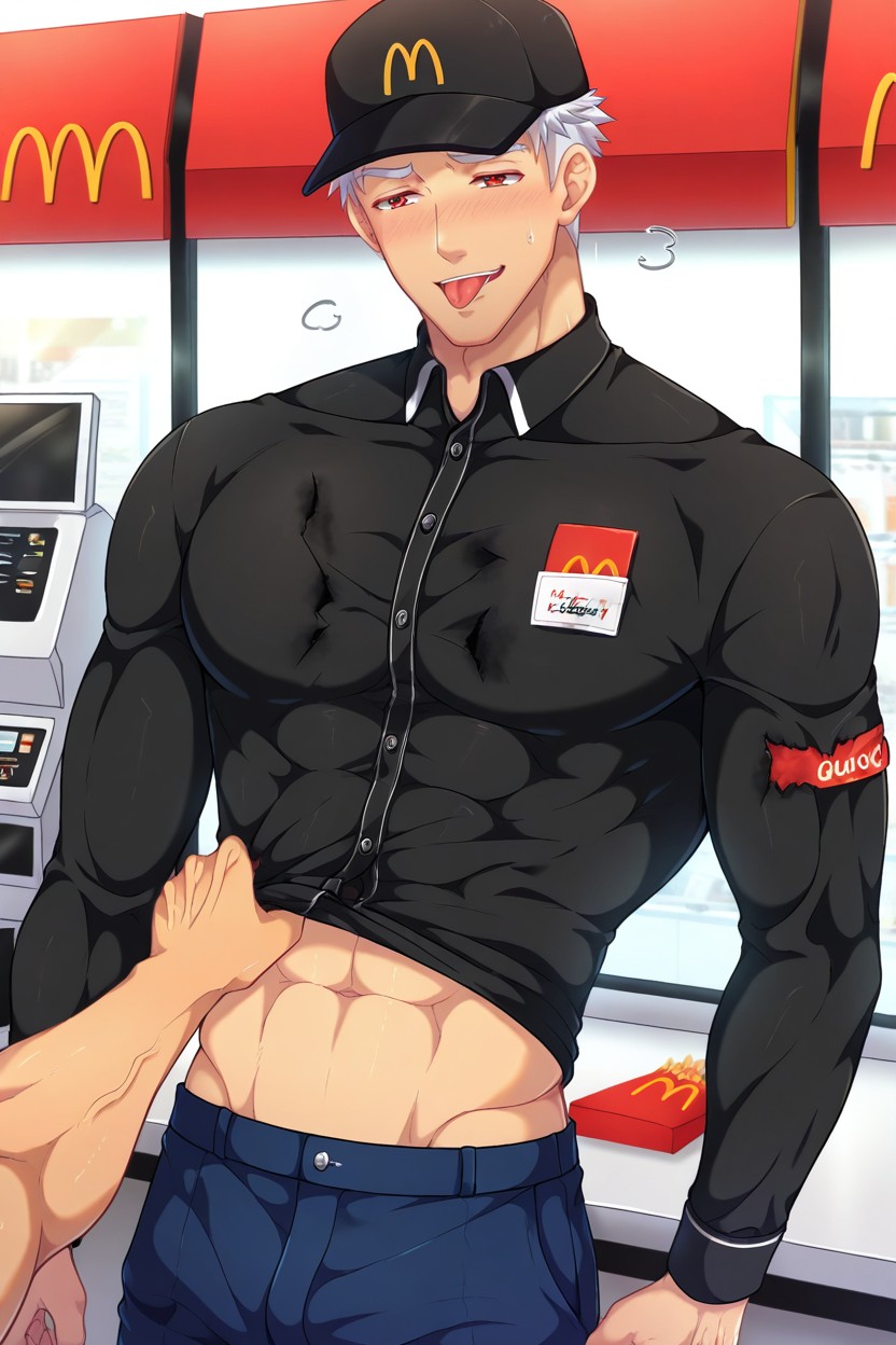 Narrowaist, Clothe Ripping On Arm, Behind Cash Register 게이 AI 야짤