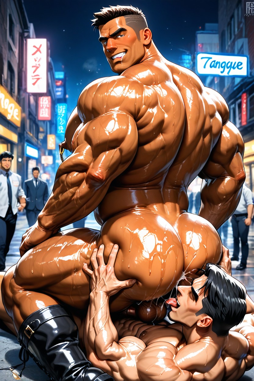 Tangue In Ass, Naked, On Night Street AI Gay Porn