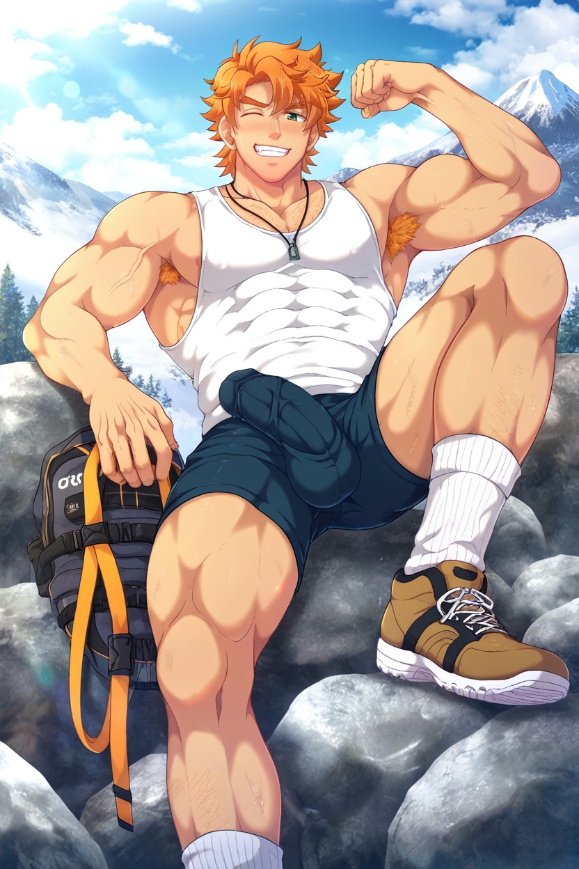 Light Orange /, Cock Going Under Pants, Hairy Armpits AI Gay Porn
