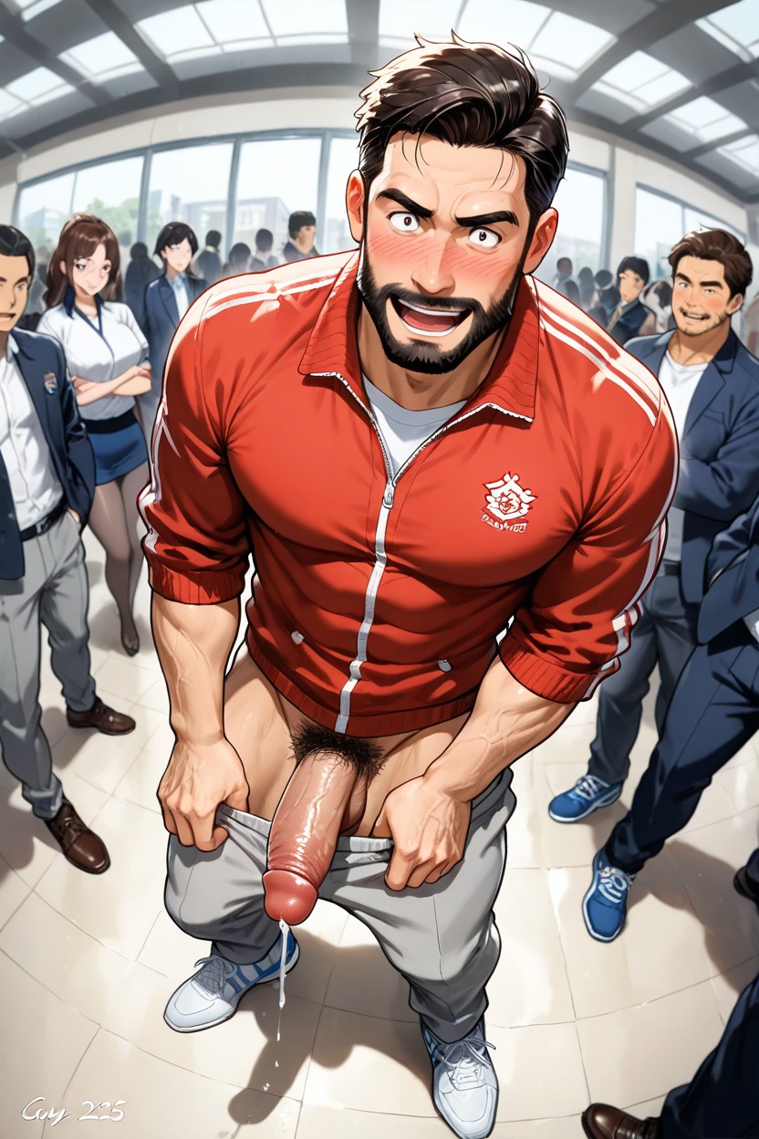 Brown Hair, Man Pantsing Man, Public AI Gay Porn