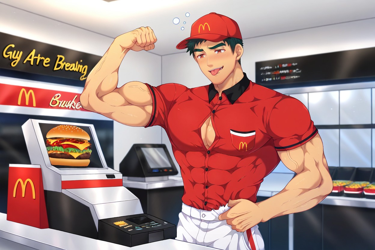 Uniform Shirt About To Explode, Waist, Bursting Shirt AI Gay Porn