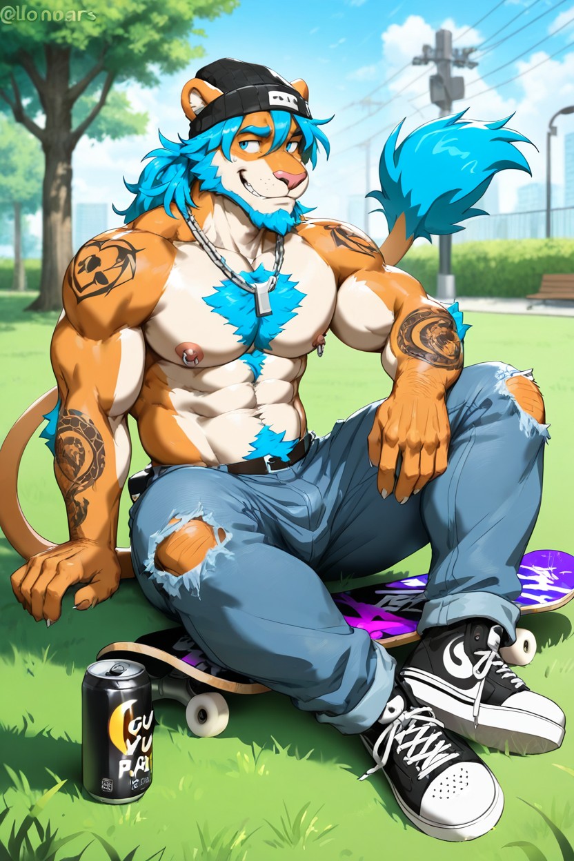 Tattoos, Looking To Side, Skinny AI Gay Porn