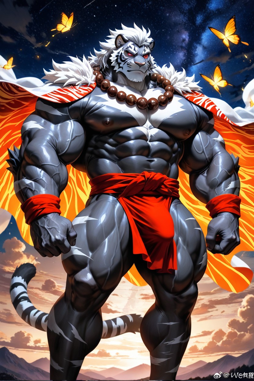Red Cloth Wrapping Around Wrist, Hyper Muscular Body, 18+ AI Gay Porn