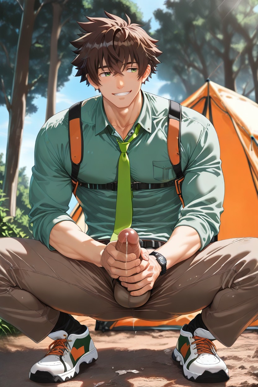 Green Safari Cropped Pants, Solo Only, Bara Manga AI Gay Porn