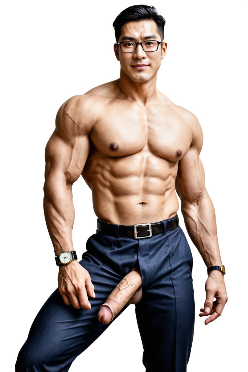 Wearing Fully Fastened Formal Dress Trousers, Smooth Closed Front Of The Trousers, Business Suit AI Gay Porn