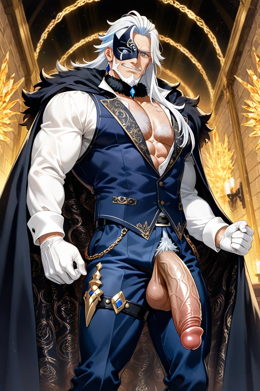 Cocky Smirk, White Chinstrap Beard, Waist AI Gay Porn
