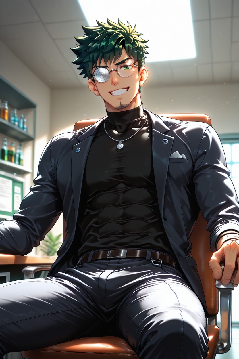 Middle-aged Man Only, Sitting On Chair, Same Height And Perfectly Matched Build 게이 AI 포르노