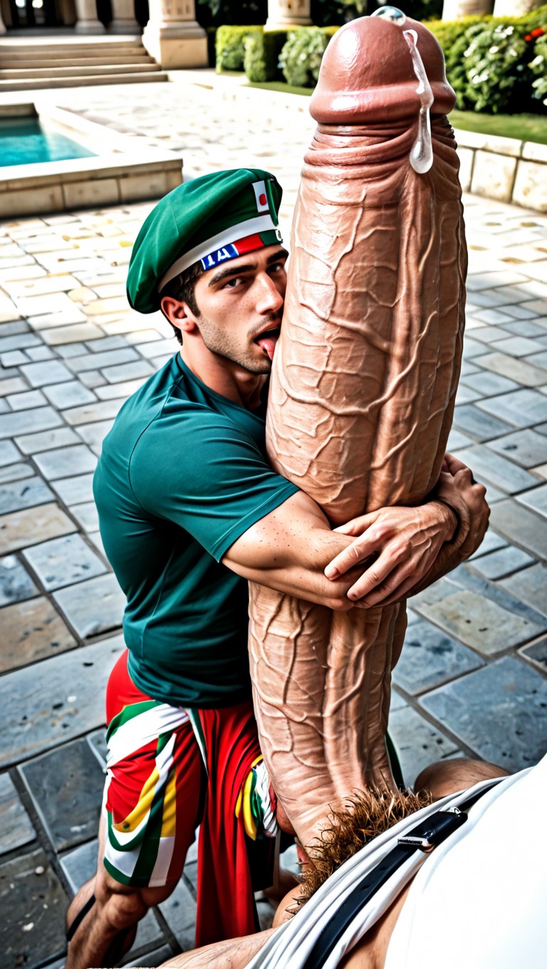 Uncut Hyper Cock Twice As Tall As Him, Focus On Absurdly Gigantic Fully Erect Uncut Penis, 1인 게이 AI 야짤