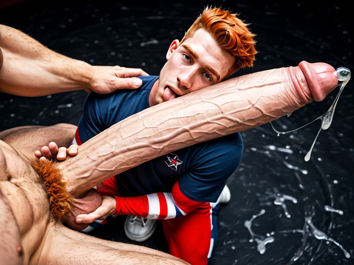 Spiky Ginger Shorthair, Zoomed In Close-up Focus On Bukkake, Gay AI Gay Porn