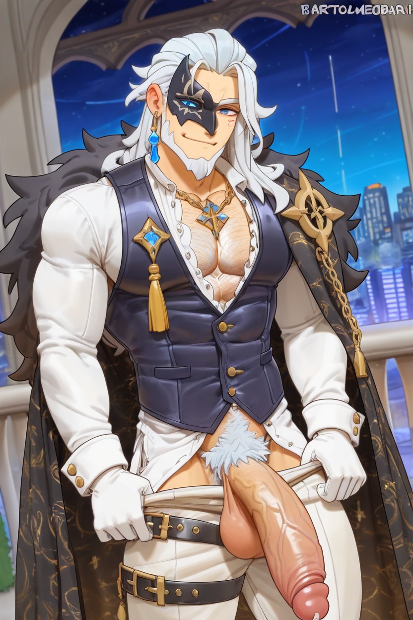Fine Expression Lines Around His Eyes, Balcony, Board Shoulder AI Gay Porn