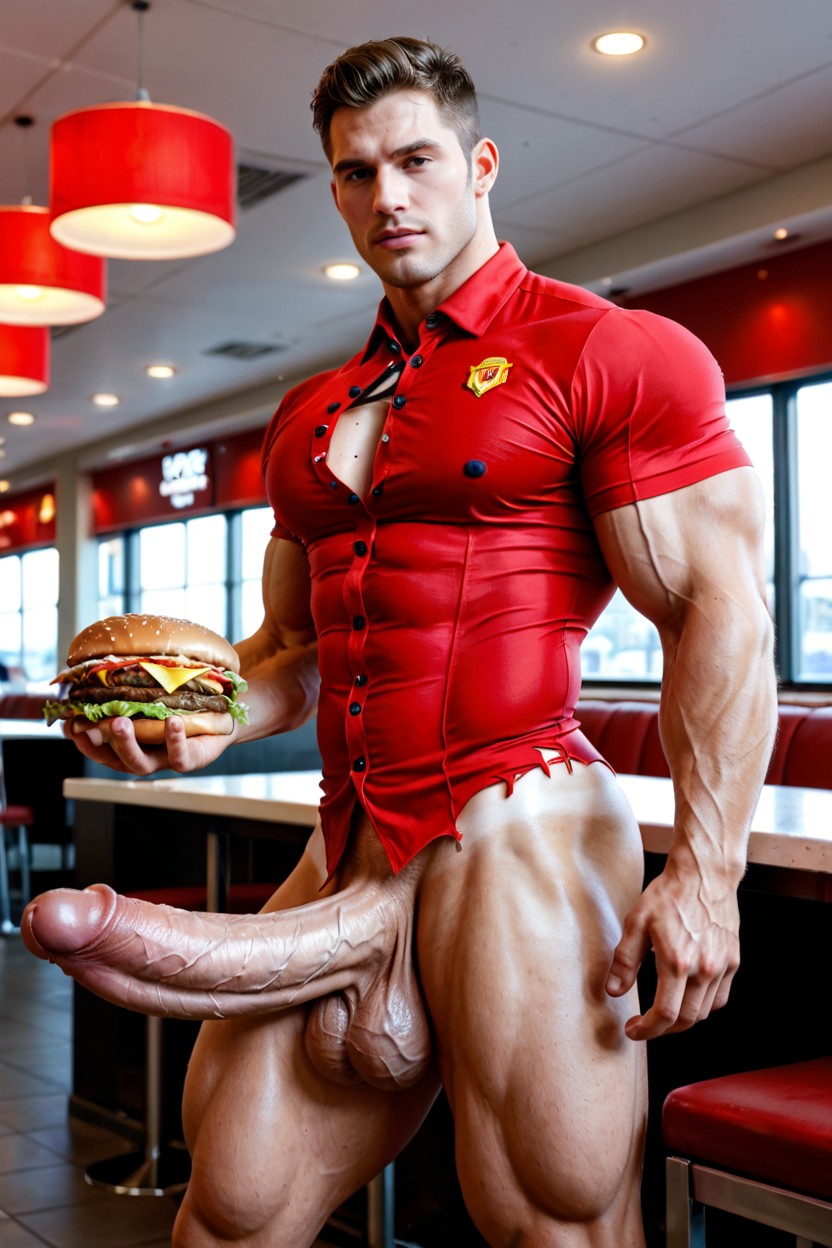 Hyper Oversized Huge Massive Erect Veiny Penis And Hyper Oversized Huge Massive Swollen Veiny Balls, Eight-pack Abs, Cinematic AI Gay Porn
