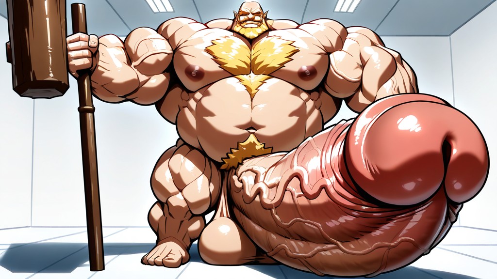 Very Hairy, Hyper Gigantic Macro Penis, Rembrandt Style Shadows AI Gay Porn