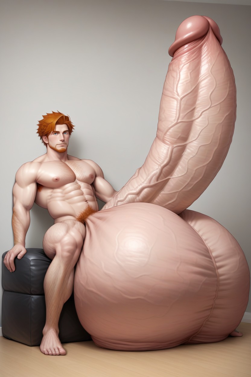 Massive Balls, Oversized Heavy Hyper Balls, Ginger Chest Hair AI Gay Porn