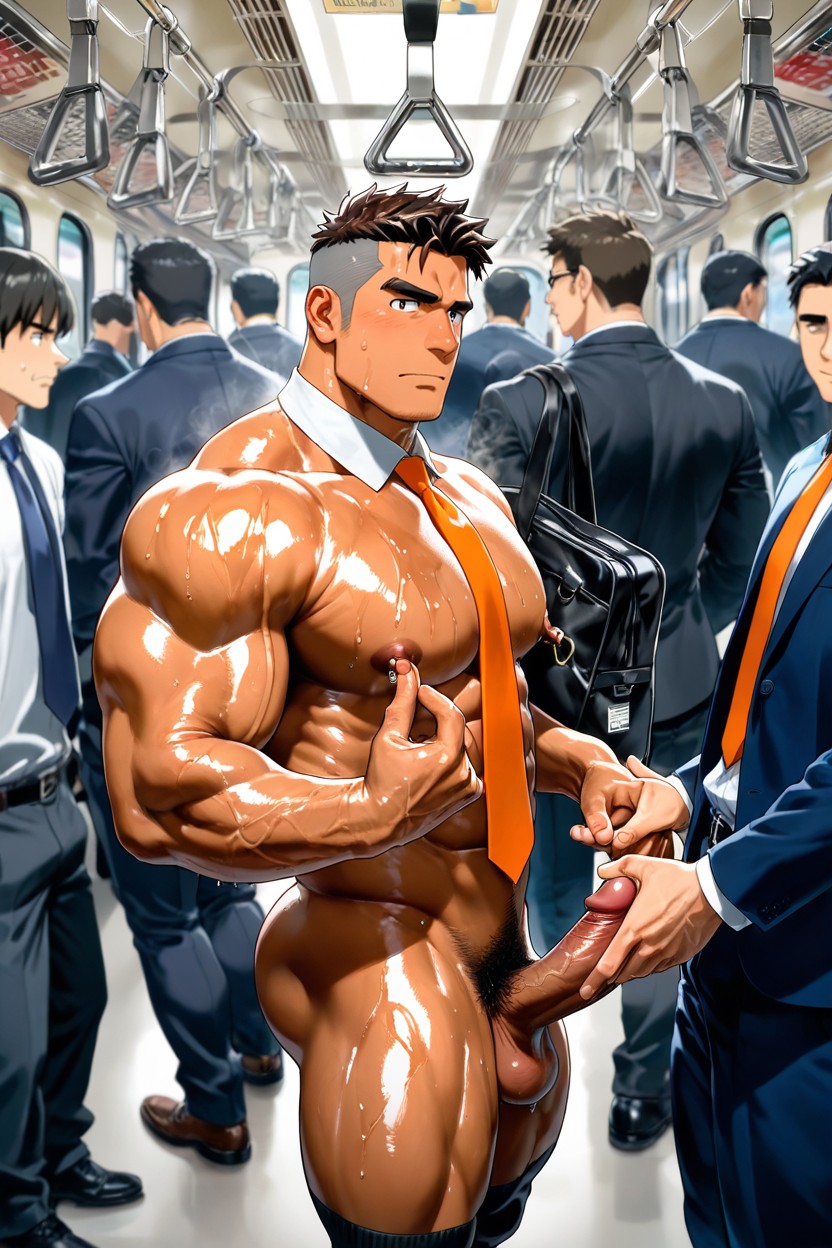 Business Black Long Socks, No Beard, Business Bag AI Gay Porn