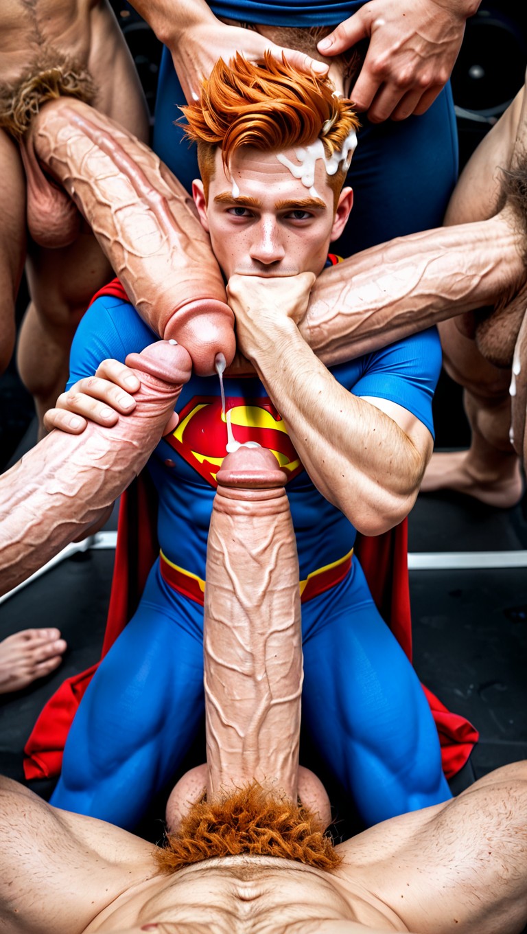 On Stage, Uncut Hyper Cock Much Bigger Than Body, Ginger Male Pixiecut AI Gay Porn