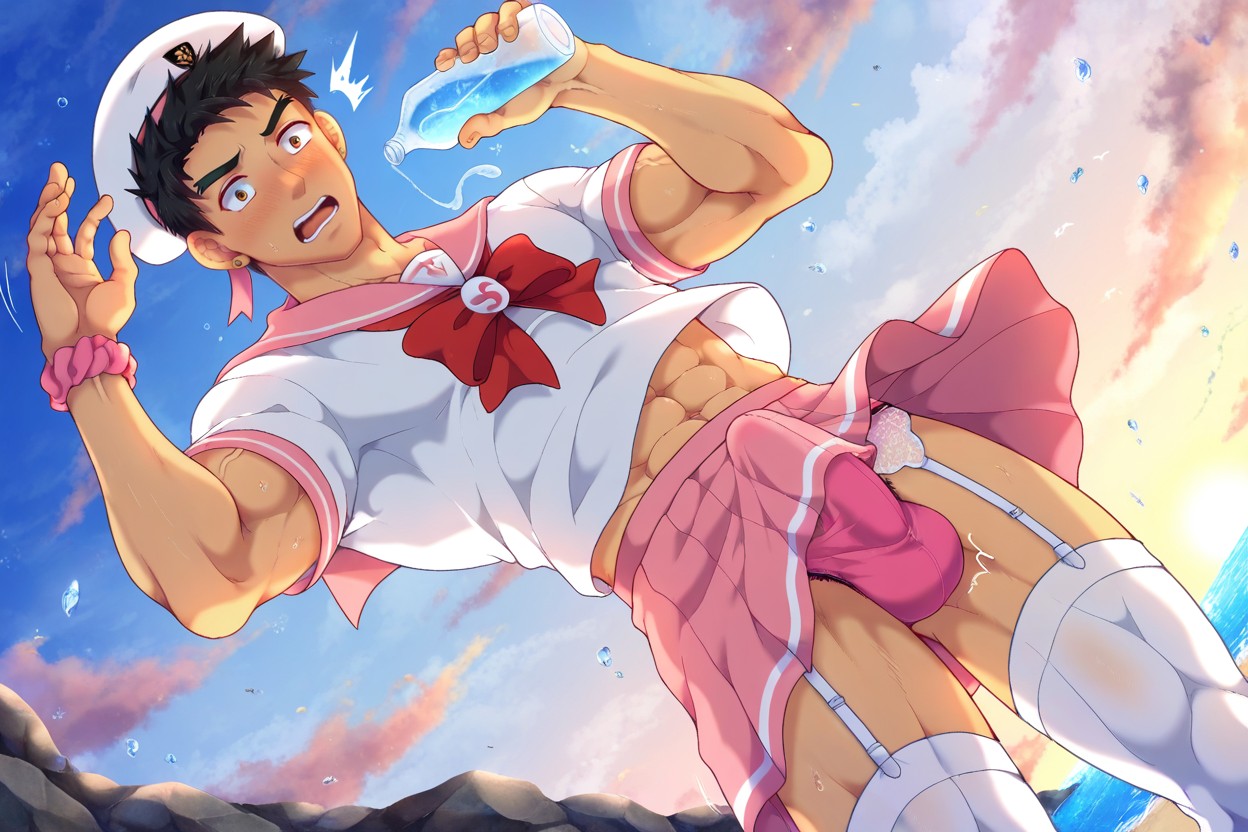 Pink Earrings, Pink Panties, White Sailor Cap AI Gay Porn