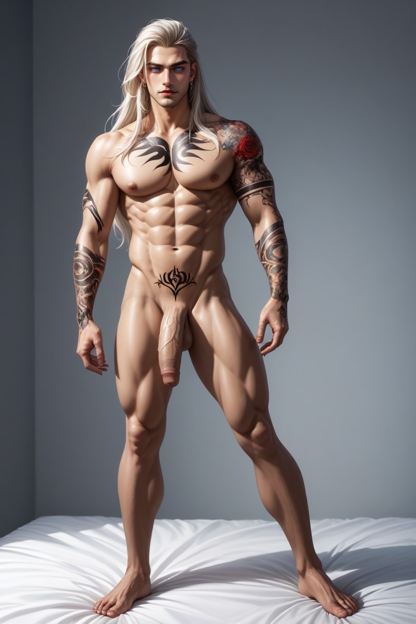 Thick Dick, Pale Glossy Skin, Shaven Pubis Porno IA Gay