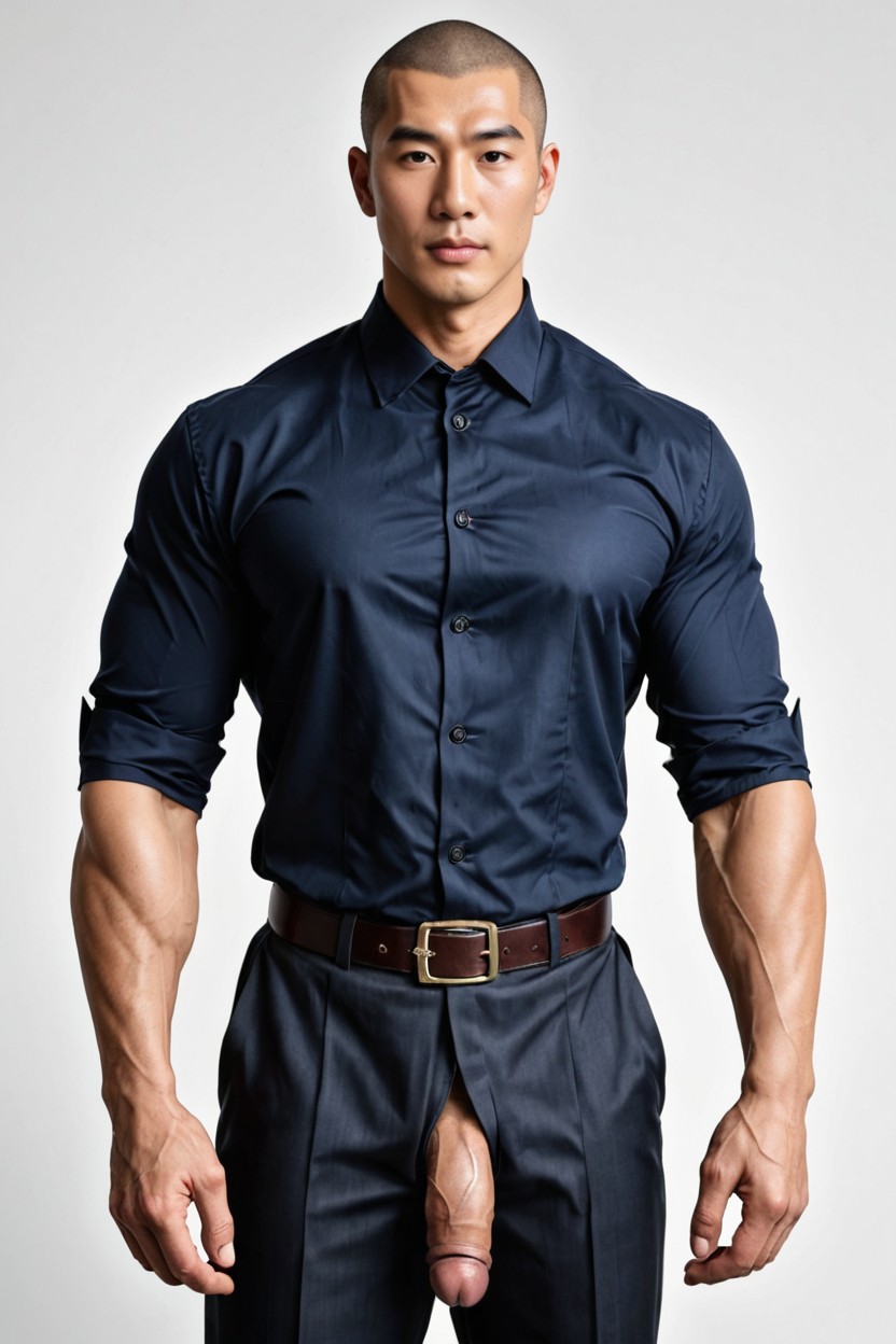 Shirt Fully Buttoned Up To The Collar, Chinese, Professional Office Attire AI Gay Porn