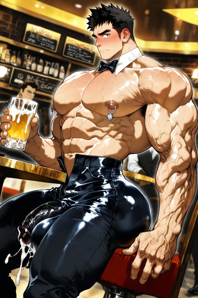 Huge Thighs, Muscular, Bow Tie AI Gay Porn