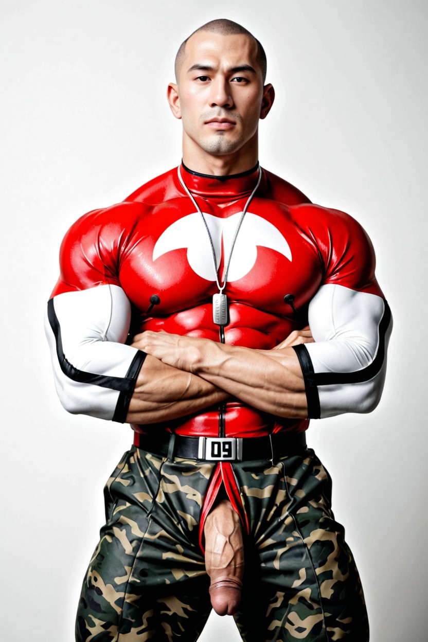 Us Military-inspired Woodland Camouflage Trousers, Smooth Skin, Flaccid Penis AI Gay Porn