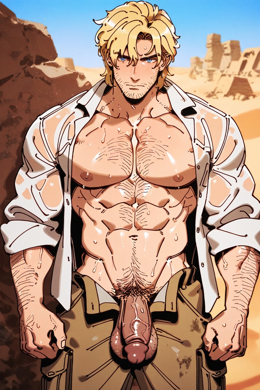 Light Colors, Adventurer, Shirt Is Wet With Sweat AI Gay Porn