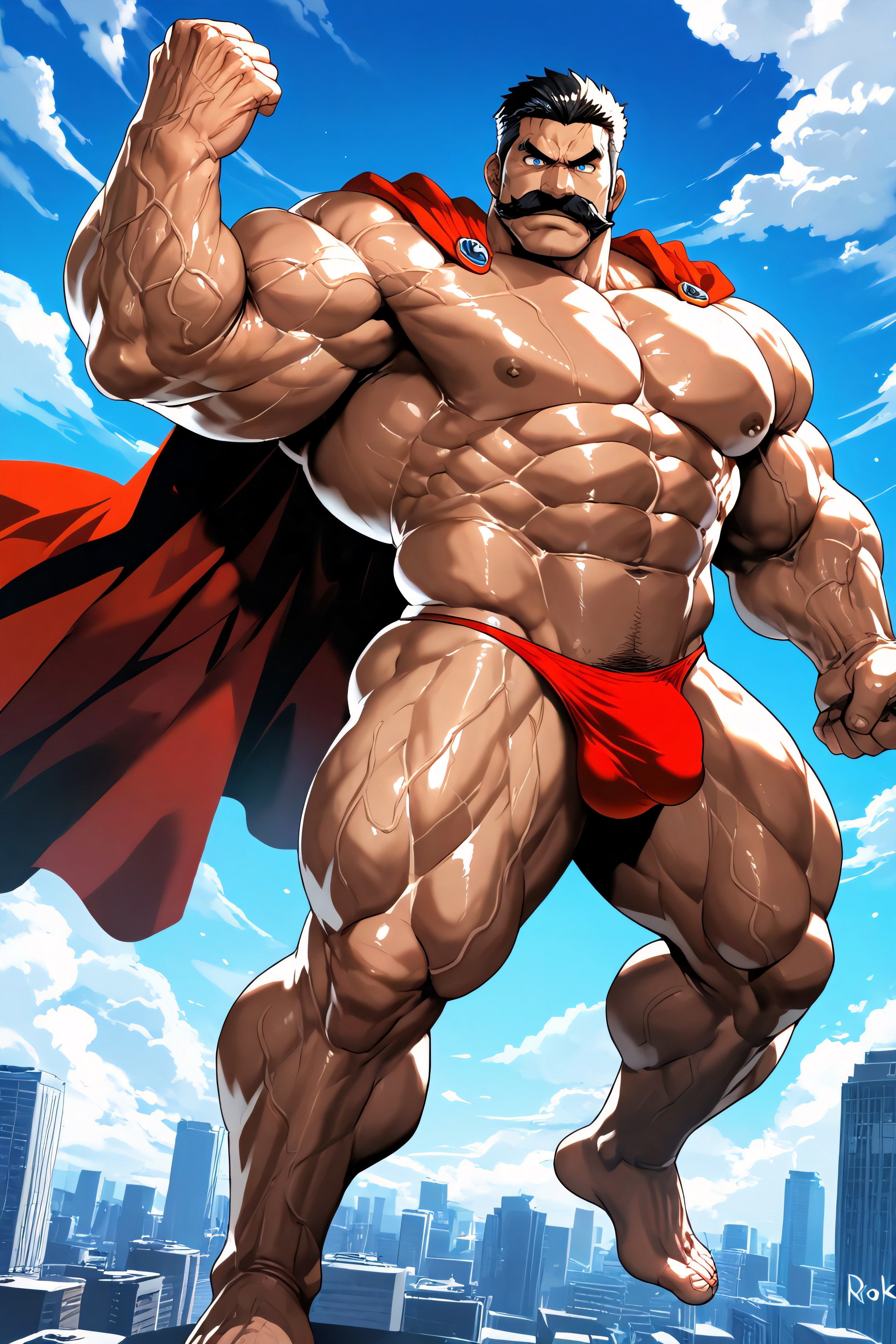 Defined Thick Abs, Thick Mustache, Solo AI Gay Porn