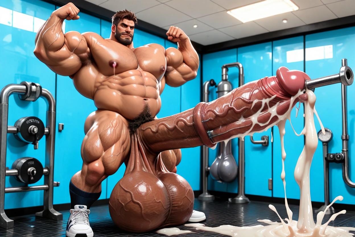 Cum On Beard, Girthy Metal Rod In Urethra, Oiled Skin AI Gay Porn