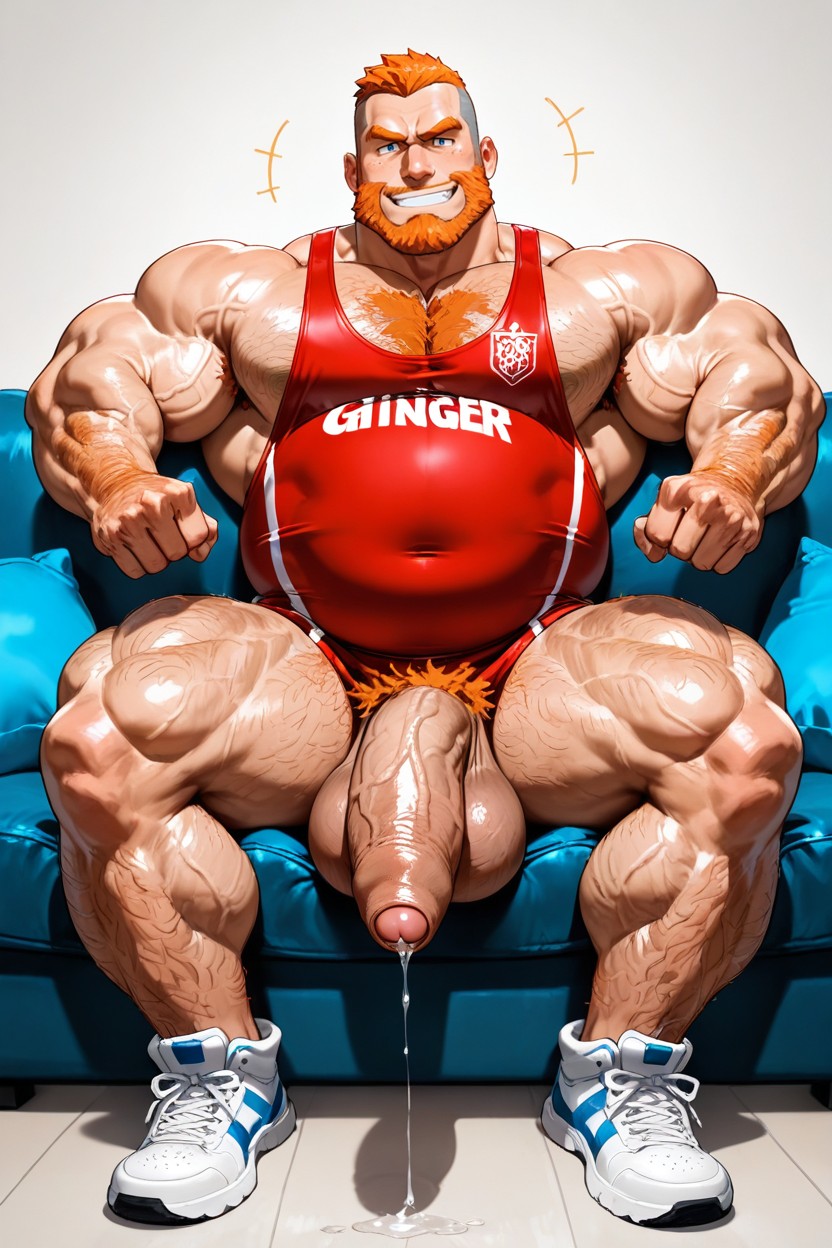 Sitting Down Legs Spread, Gigantic, Side View AI Gay Porn