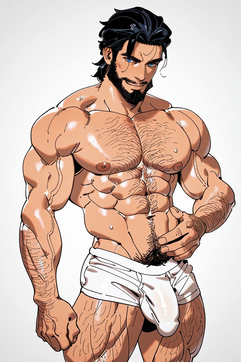 Shirt Pulled Up, Beard, Robust Body AI Gay Porn
