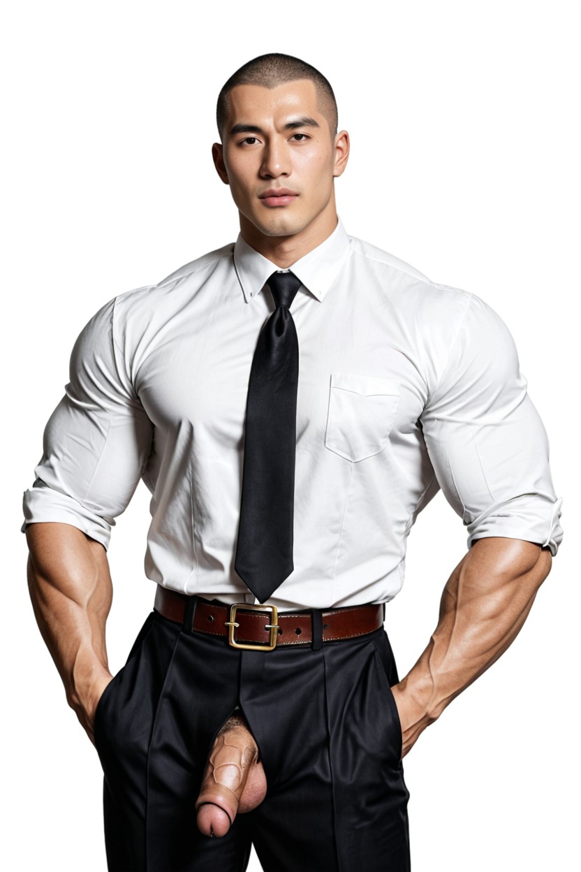 Fitted Black Waistcoat Fully Buttoned And Closed, Moyen Flaccid Size Penis, Flaccid Penis Downward AI Gay Porn