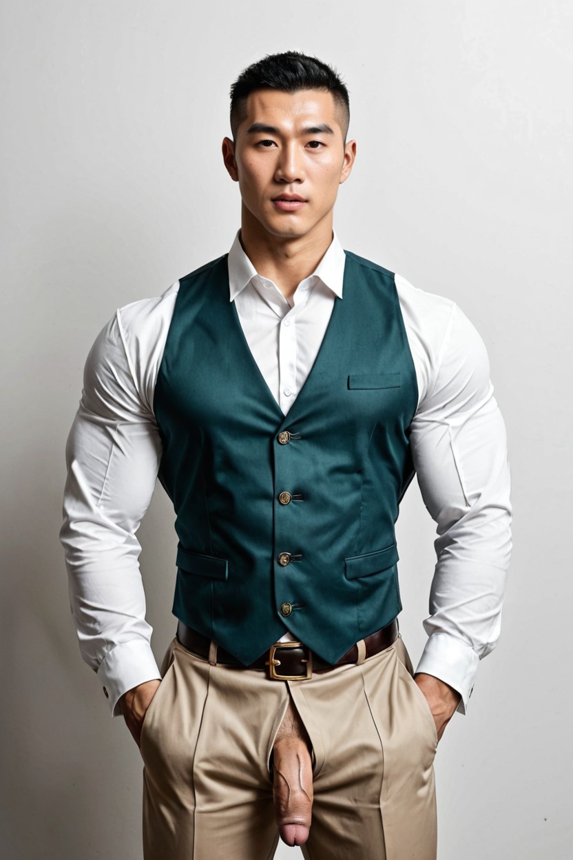 Medium Ass, Fitted Beige Suit Jacket, Monolids AI Gay Porn