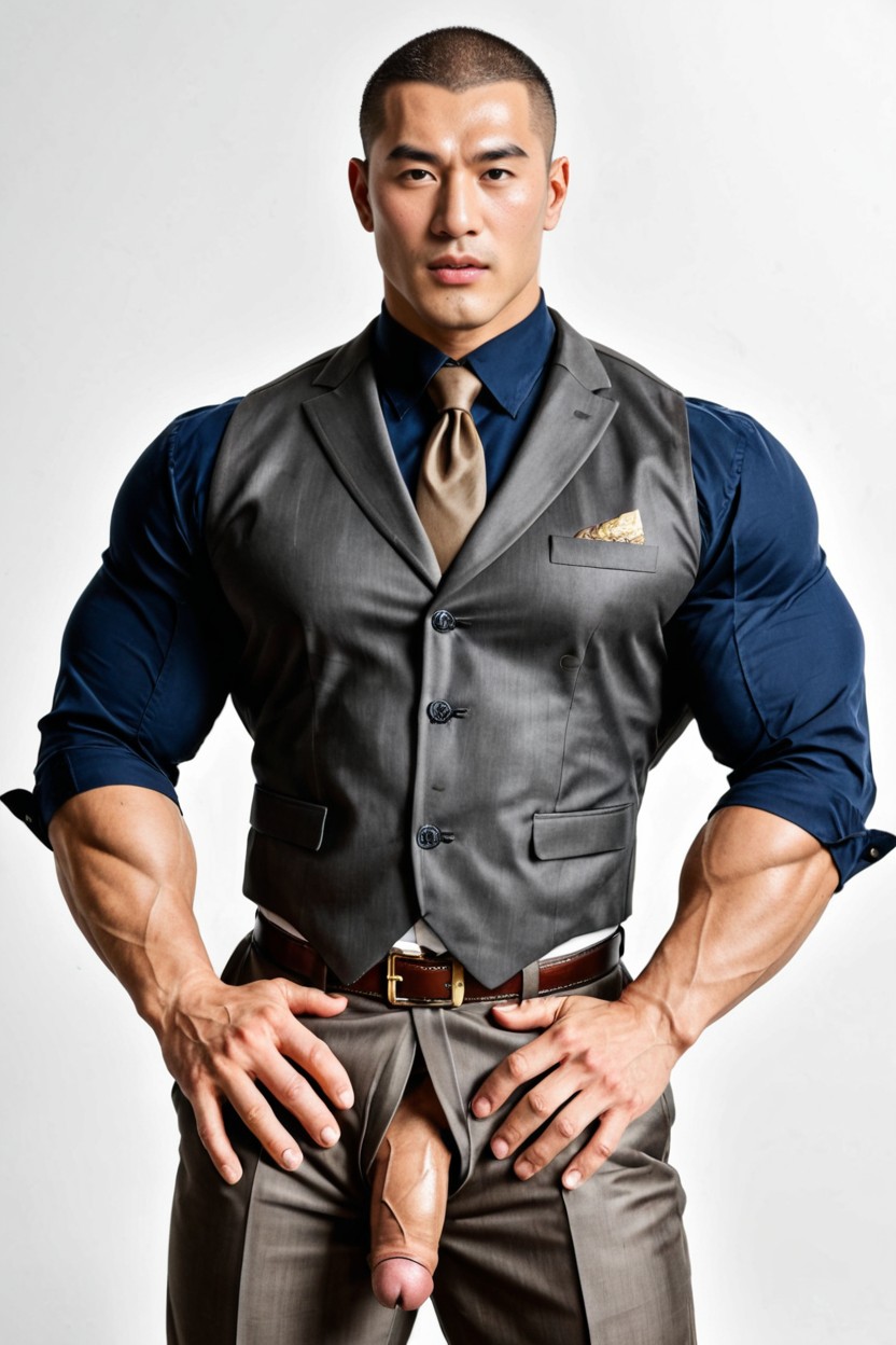 Posing, Flaccid Penis Downward, One Hand In Trouser Pocket AI Gay Porn