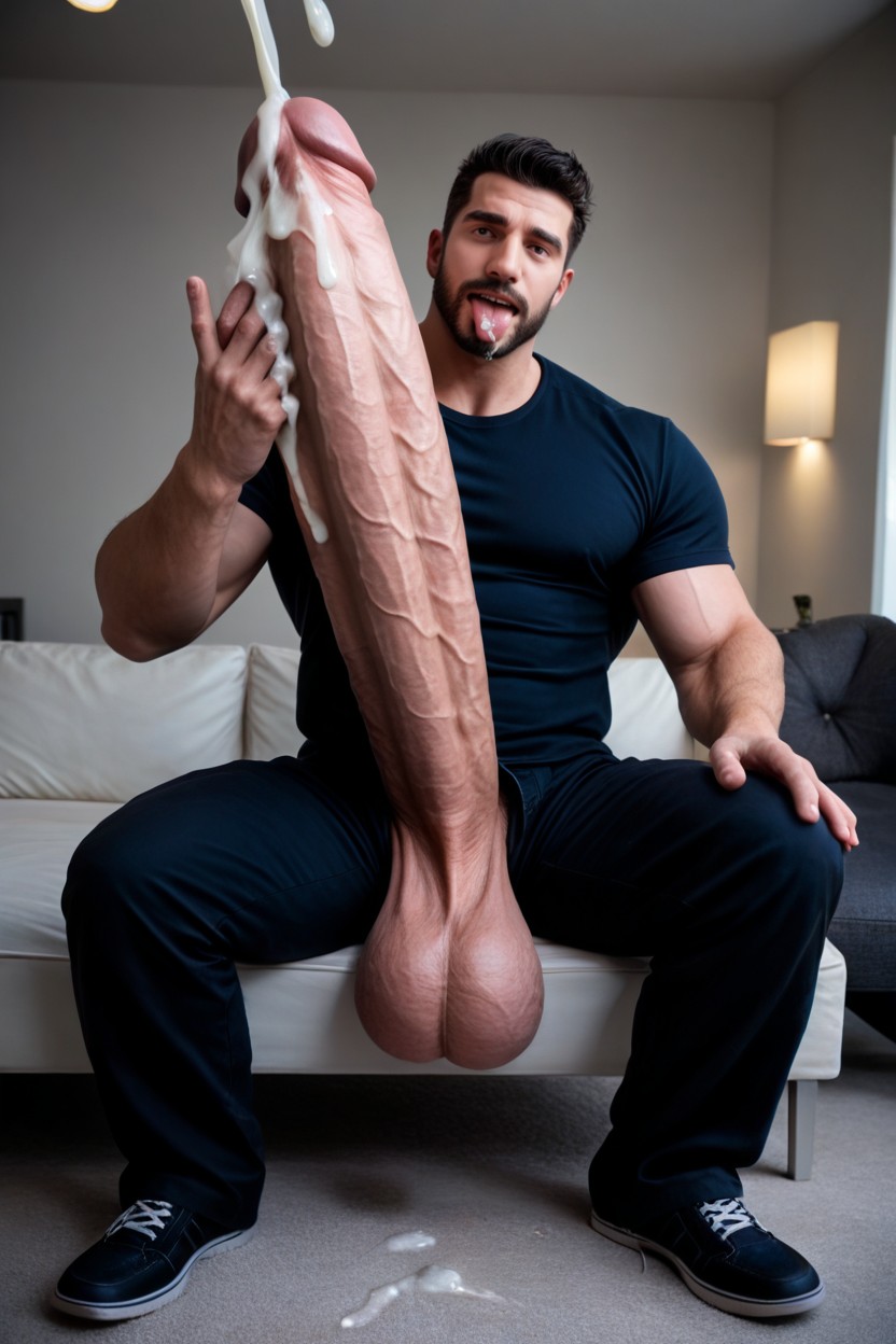 Penis Realistically Attached To Crotch, Hugging Cock, Gigantic Hyper Bulge 게이 AI 야짤