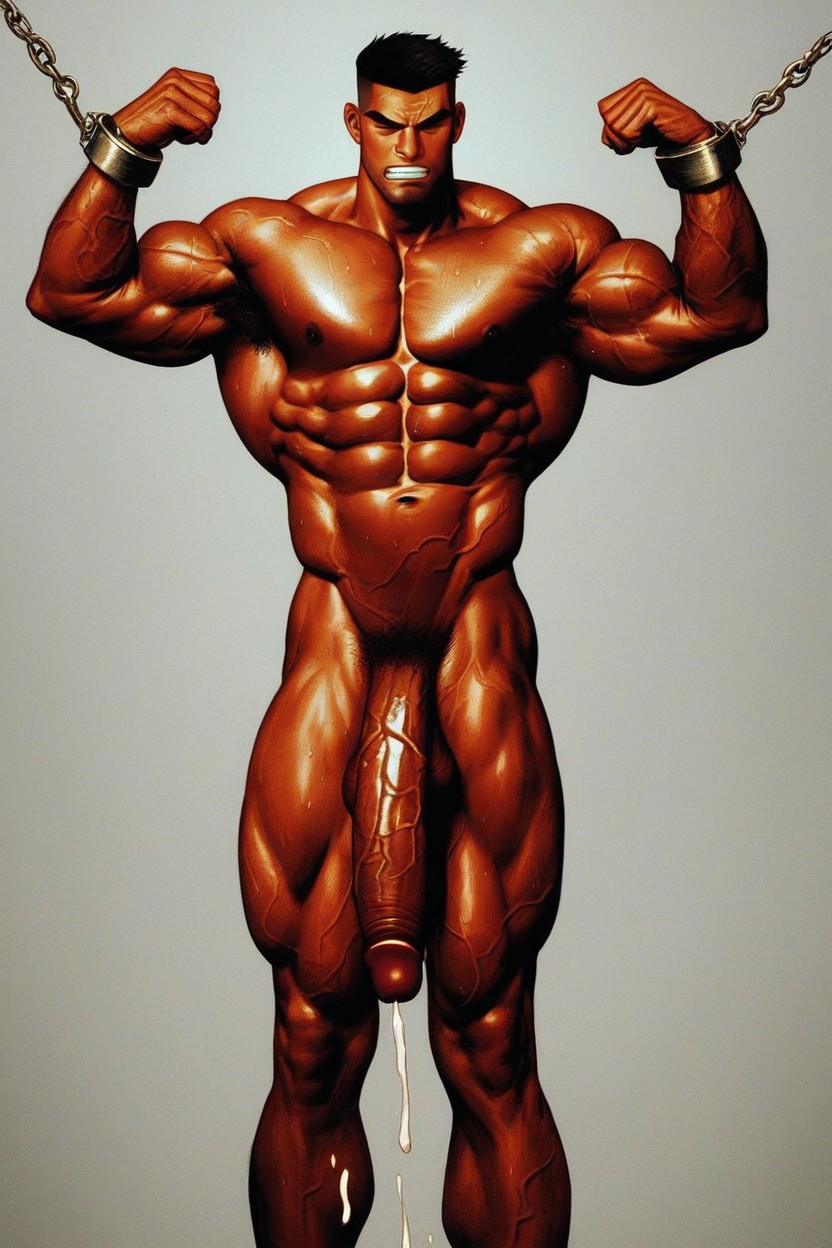 Angry, The Thick Veins Running Across His Copper Colored Muscular Body, Arms Up AI Gay Porn