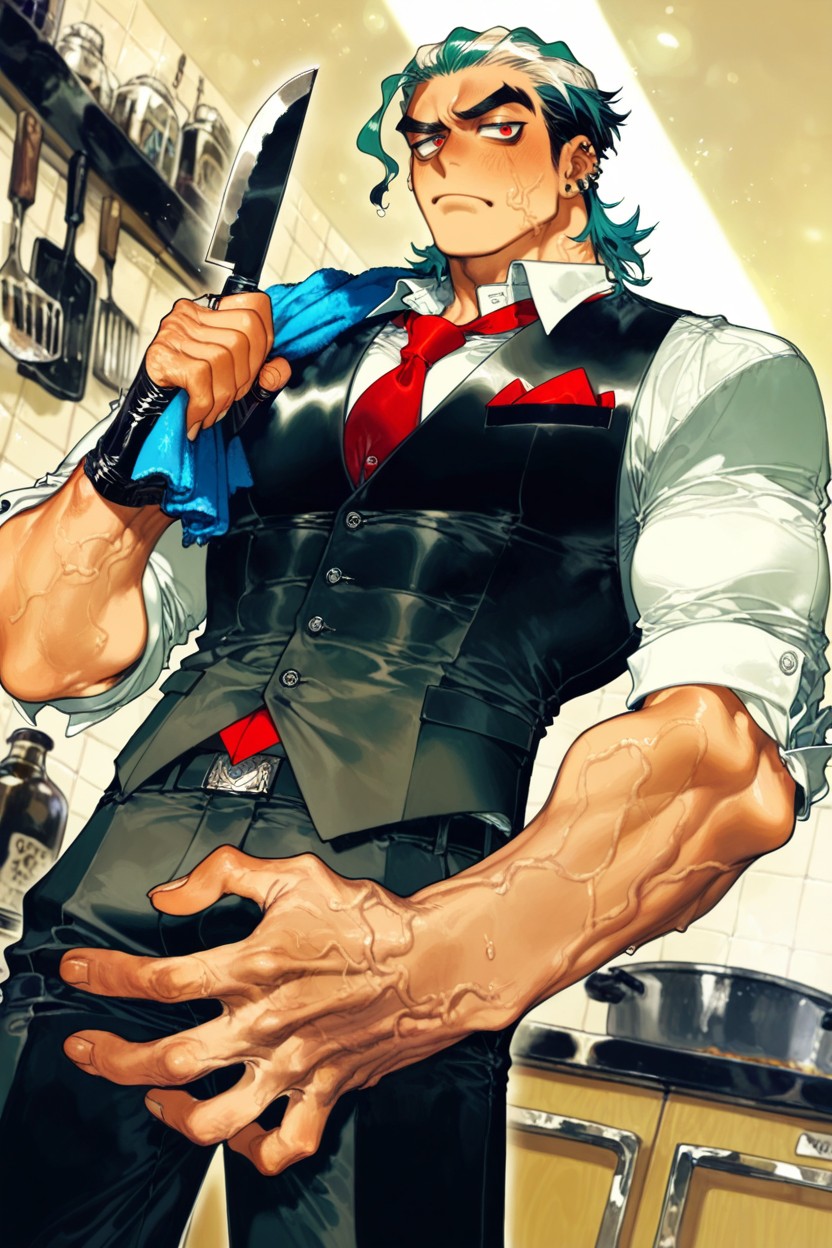 Ash Coloured Hair, / View, Butcher In Fancy Clothes AI Gay Porn