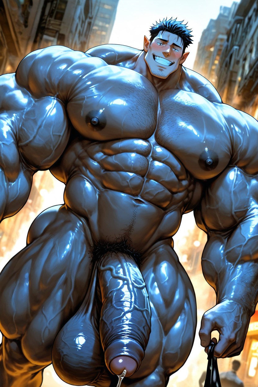 Sperm In Condom, Vivid Cinematic Light Casting Rembrandt-style Deep Shadows On His Massive Bulking Body, Streaming Precum AI Gay Porn