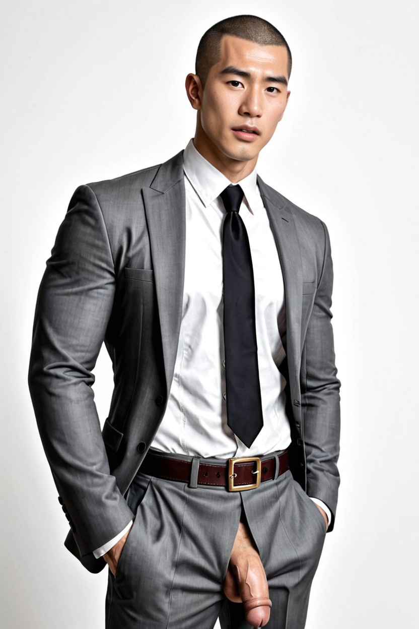 Posing, One Hand In Trouser Pocket, Shaved Head AI Gay Porn