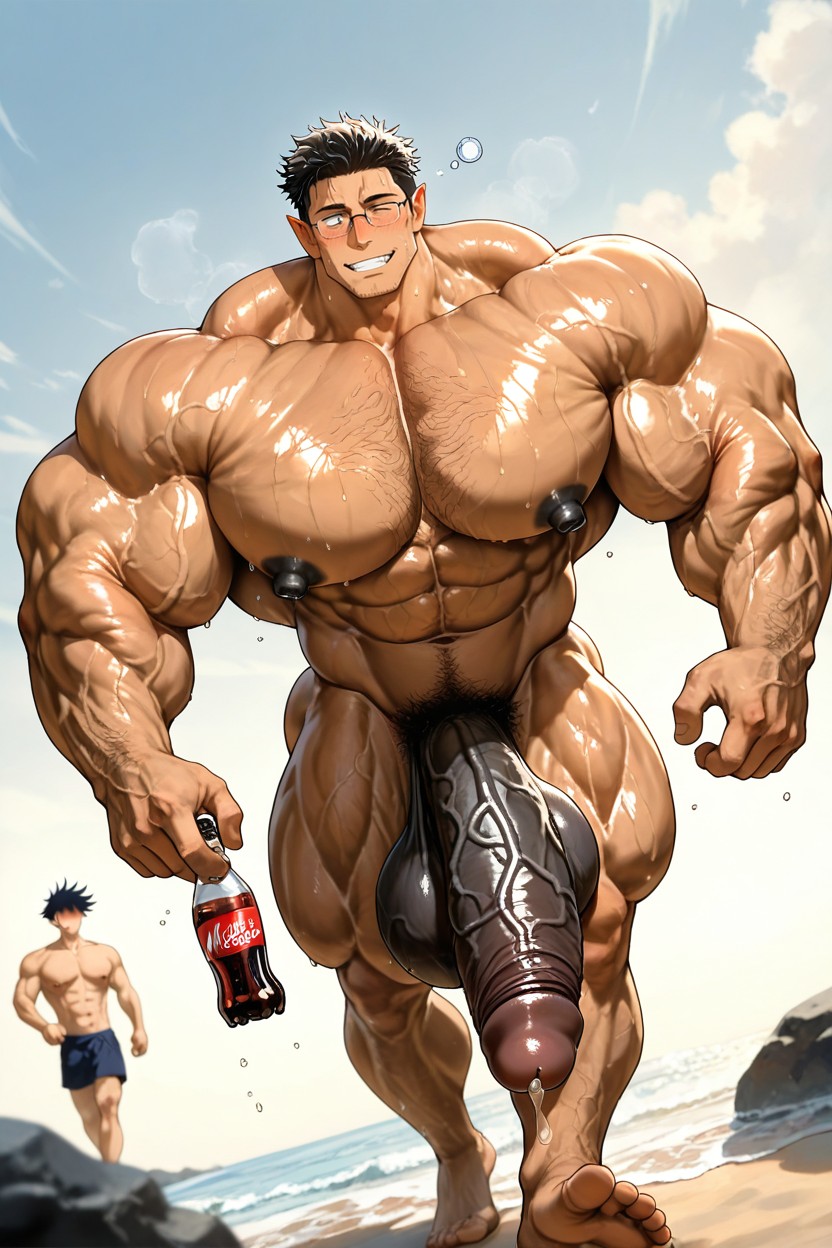 Red Male Glans, Foreskin, Hyper Exaggerated Gigantic Muscle Physique AI Gay Porn