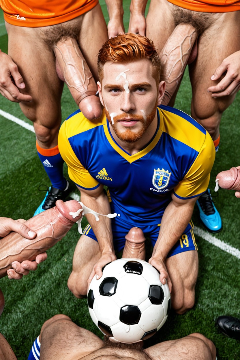 Freckles, Handsome Ginger Man With Bearded Masculine Face, Gay AI Gay Porn