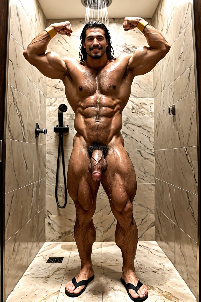 Cock Head Straigth Up, Oiled Skin, Black Nipples Porno gay IA