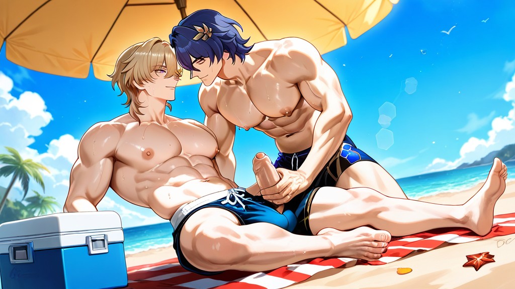 Aventurine Has A Bulge In His Swim Suit, 25+, Aventurine's Body Turned Toward Dr Ratio AI Gay Porn