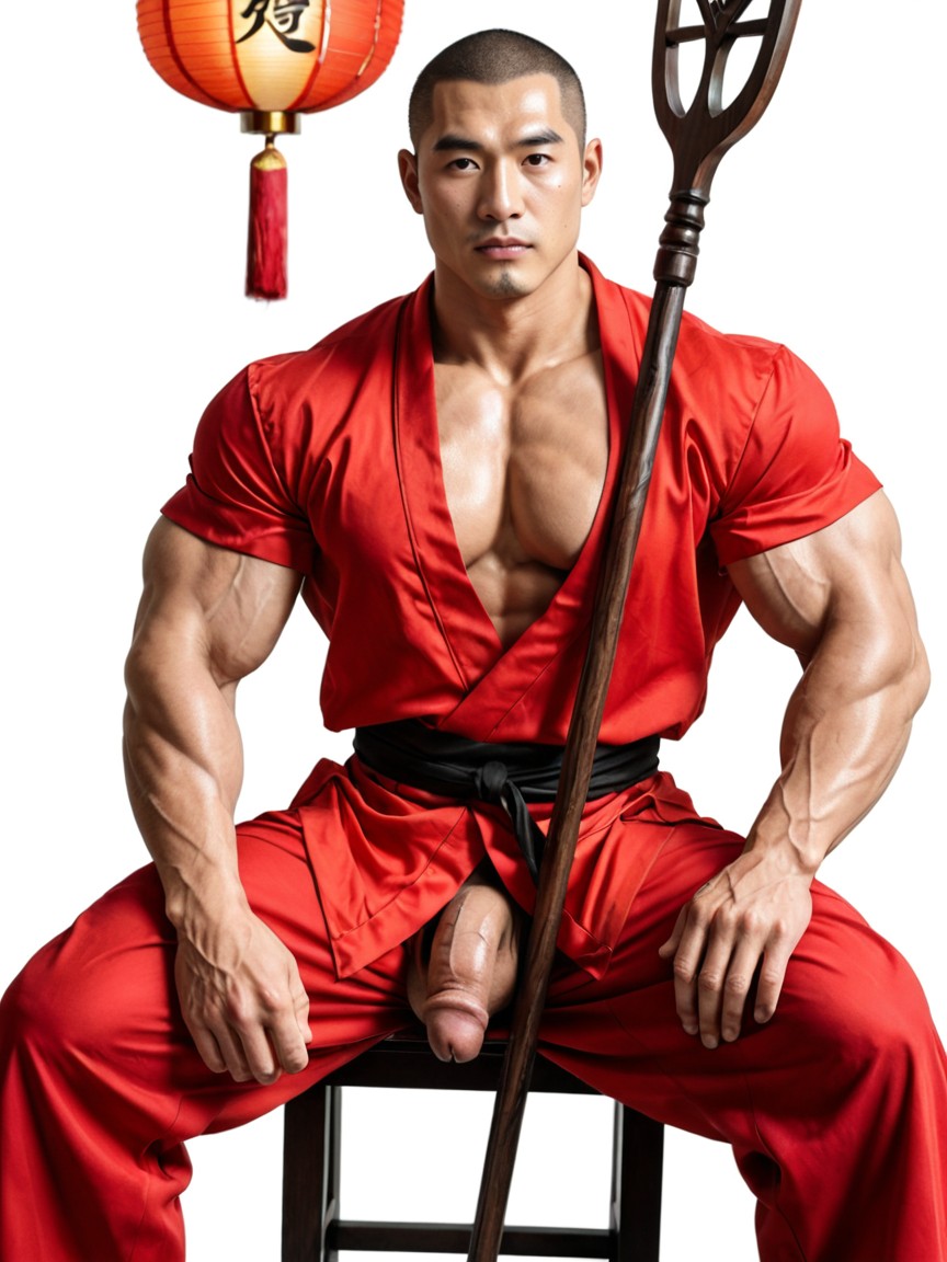 Round Face, Properly Worn Trousers, Orange Buddhist Robes AI Gay Porn