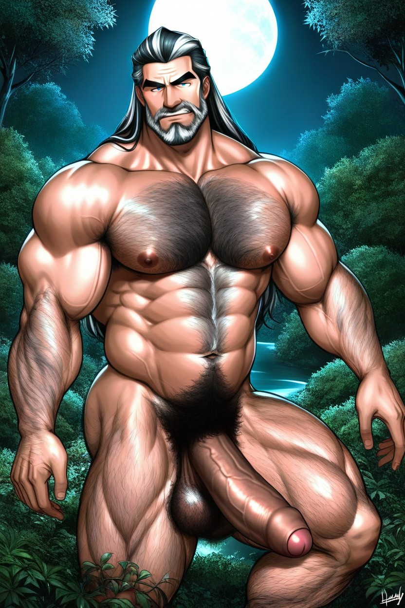 Bushy Pubic Hair, Slicked Back Hair, At Night AI Gay Porn