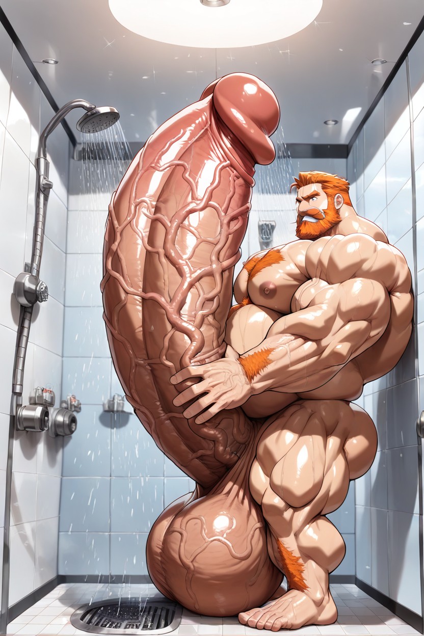 Ultra Wide Hyper Macro Penis, Ginger Moustache, Impossibly Oversized Ultra Hyper Cock Longer And Thicker Than Body Porno gay IA