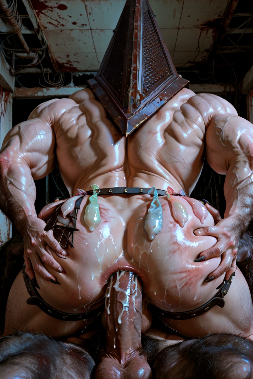 Pyramid Head From Silent Hill, Hyper Muscular Body, 2 People AI Gay Porn