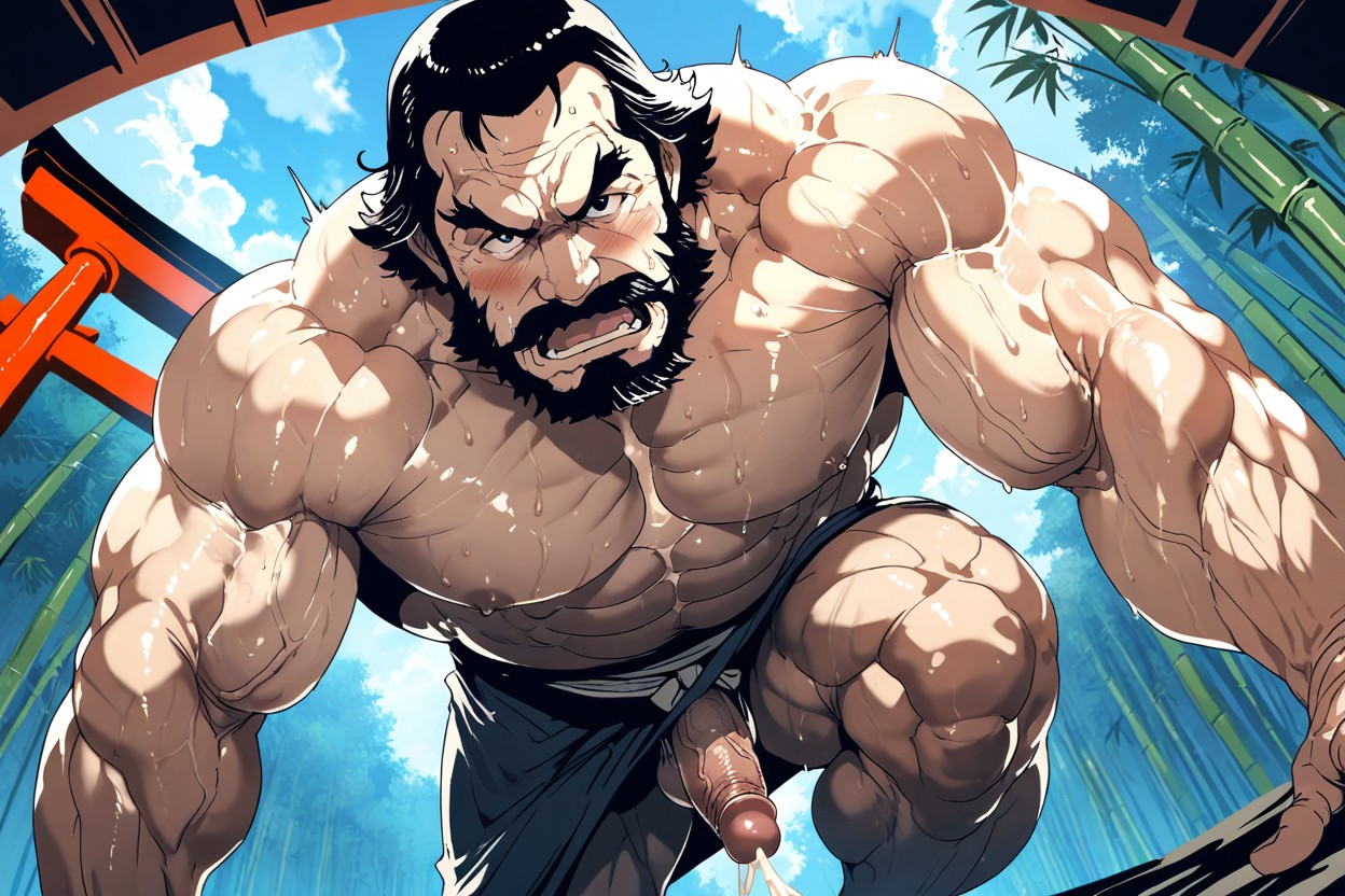 Vibrant Anime Style, Sweat Drop, Dynamic Low-angle View Emphasizing Imposing Physique AI Gay Porn